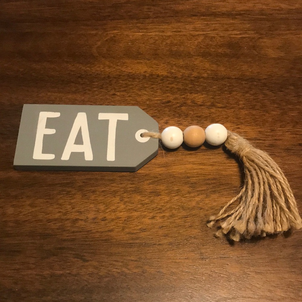 Hobby Lobby Gray 'EAT' Tag with Beads and Tassel